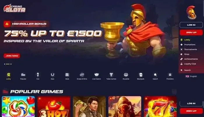 Interfejs kasyna online Casino Slota z motywem spartanskim