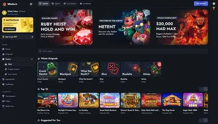 Kasyno Whale.io z grami oryginalnymi i turniejami