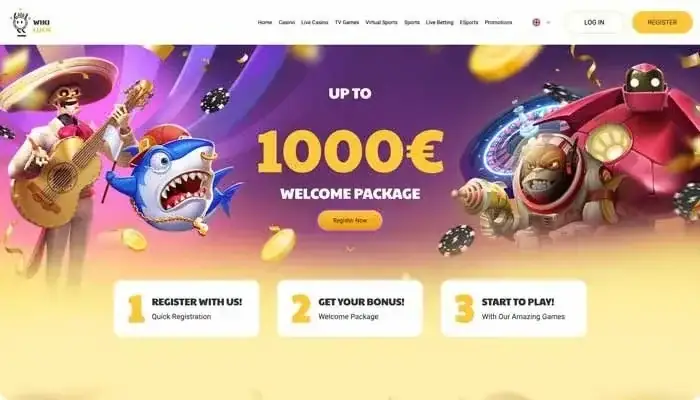 Strona powitalna kasyna WikiLuck z bonusem 1000 EUR